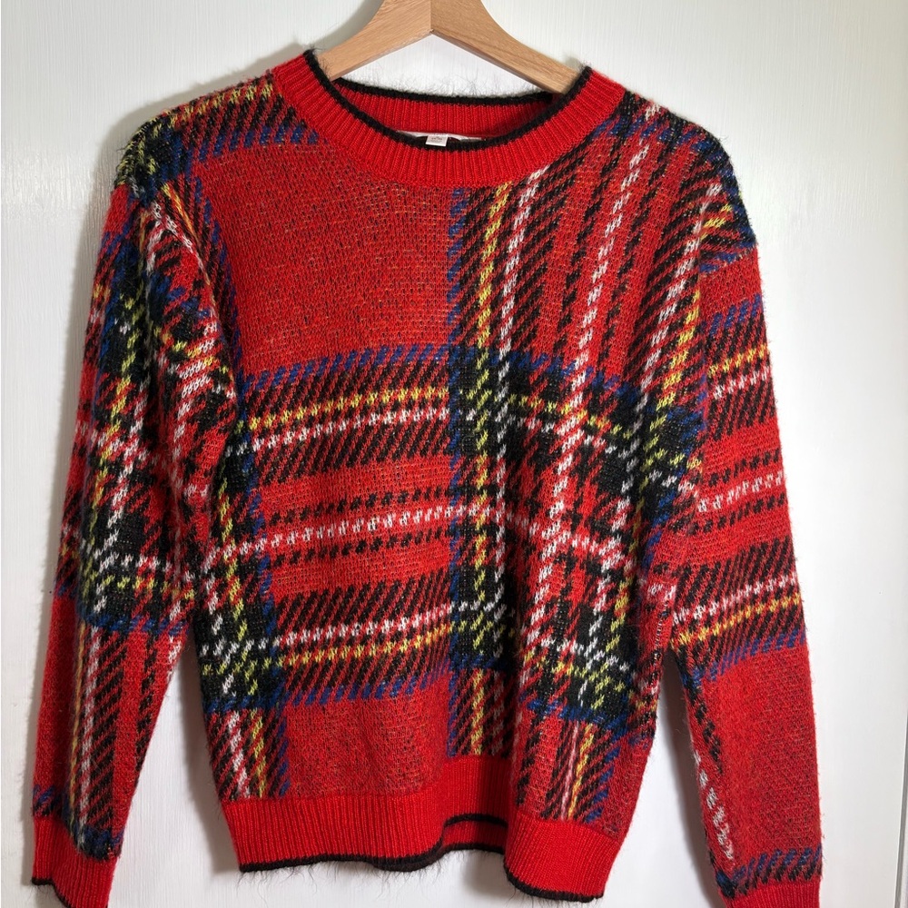 Womens Clueless Red Plaid Grandpa Sweater Size Small